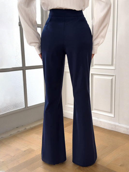 Women's new elegant solid color slim fit flared trousers Shop One Place