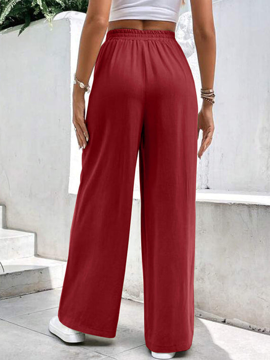 New women's mid-waist straight pants, loose sports solid color pocket casual trousers Shop One Place
