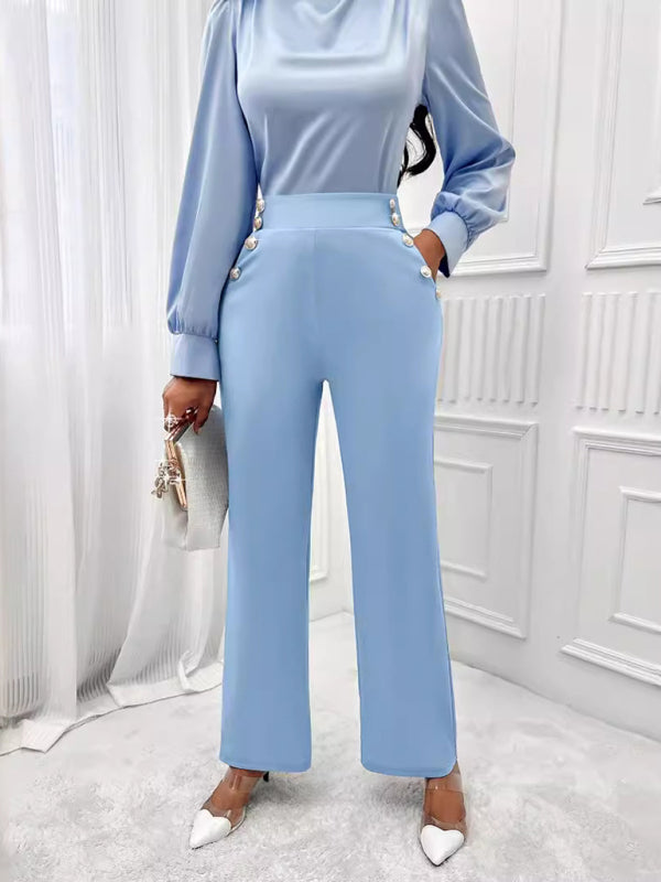 Women's Solid Color High Waist Slim Straight Trendy Trousers
