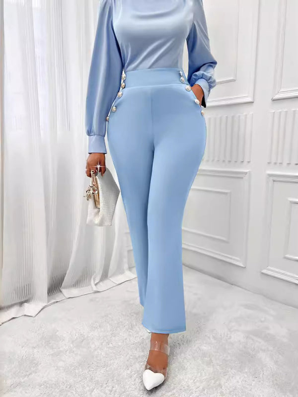 Women's Solid Color High Waist Slim Straight Trendy Trousers