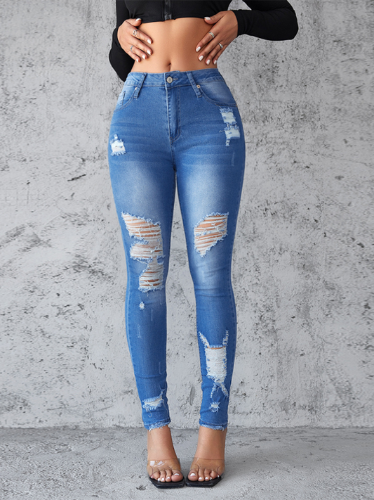 New style ripped jeans slim fit hip lift skinny trousers Shop One Place