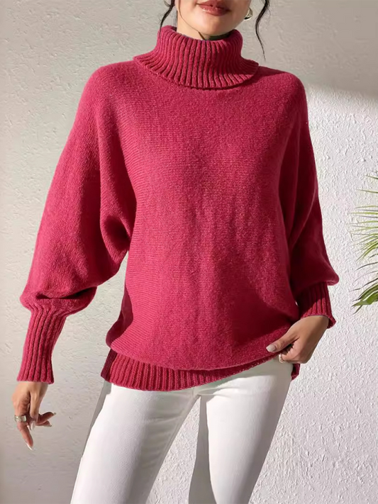 Solid color simple bat sleeve top high collar lapel sweater Shop One Place