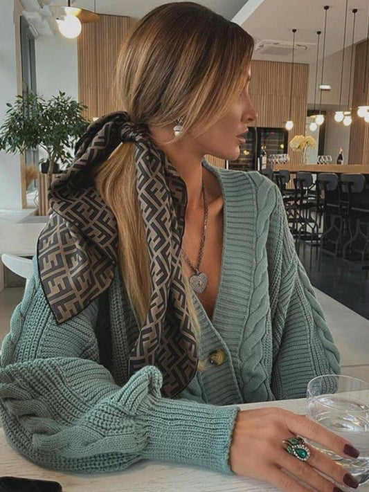 Women's Fashion V-neck Solid Color Suit Sweater + Knitted Pants Shop One Place