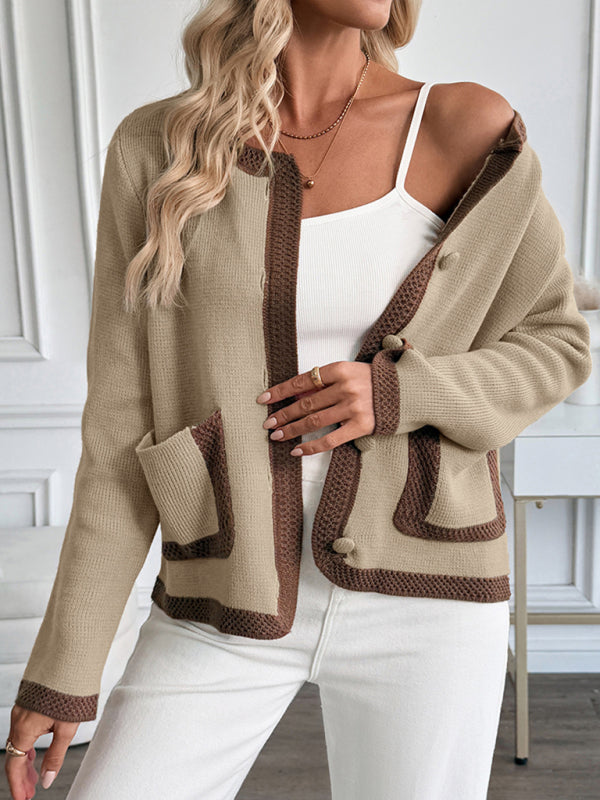 New Retro Contrast Color Knitted Cardigan Sweater Jacket Shop One Place