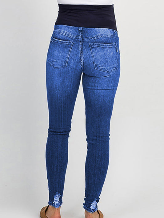 Maternity solid color belly support casual jeans Shop One Place