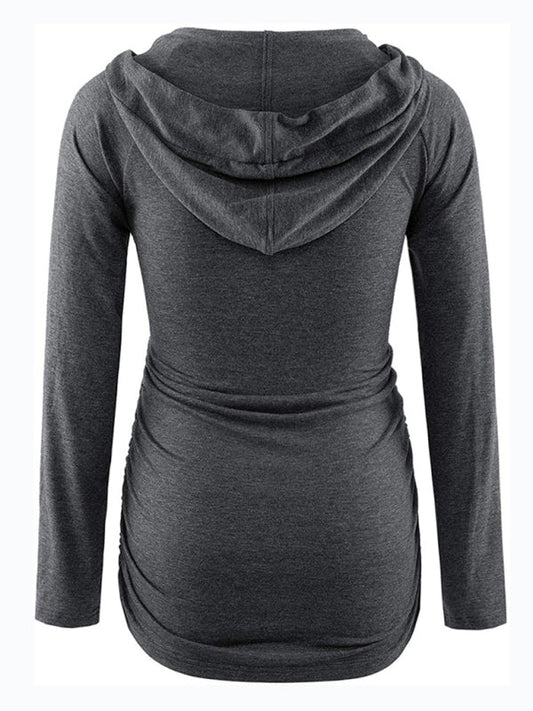 Maternity solid color hooded pocket long-sleeved T-shirt Shop One Place