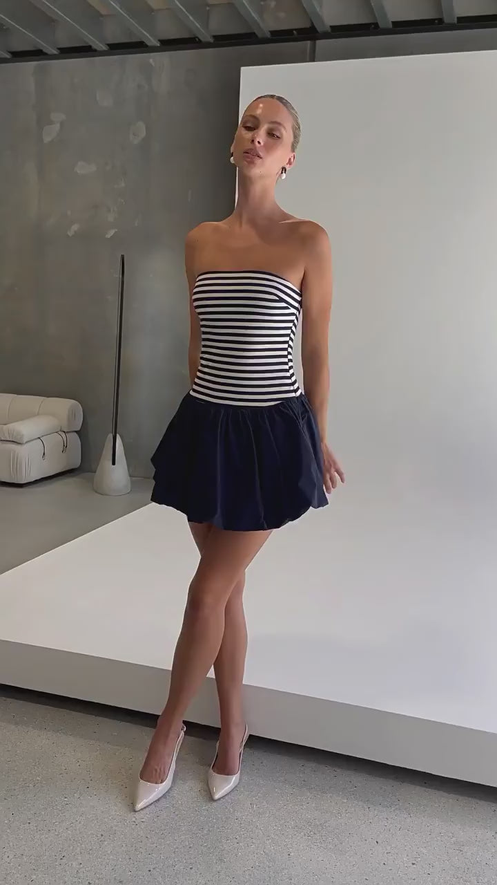 strapless open back dress Tube Top Striped Stitching Pleated Mini Dress – Shop One Place