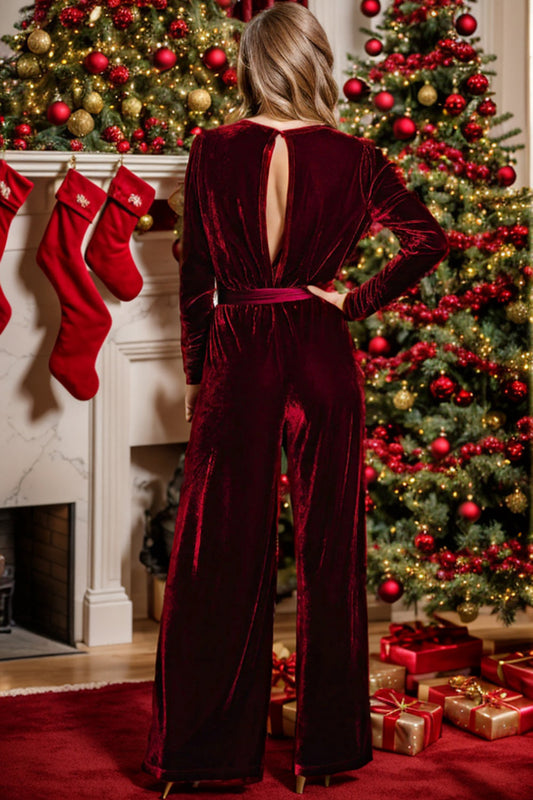 Tie Waist Long Sleeve Wide Leg Jumpsuit Shop One Place