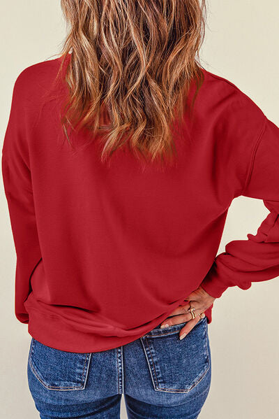 Heart Round Neck Dropped Shoulder Sweatshirt Shop One Place