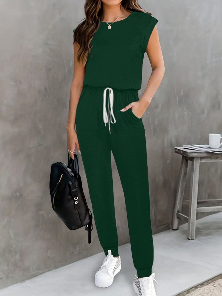 Drawstring Round Neck Sleeveless Jumpsuit Shop One Place