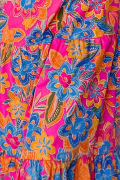 Printed V-Neck Cap Sleeve Pocketed Midi Dress Shop One Place