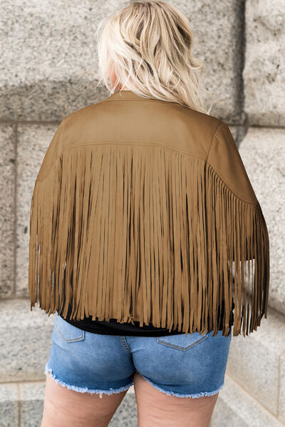 Plus Size Fringe Open Front Jacket Shop One Place