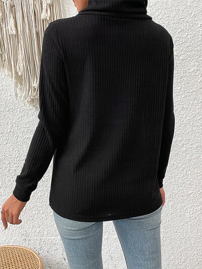 Decorative Button Turtleneck Long Sleeve T-Shirt Shop One Place