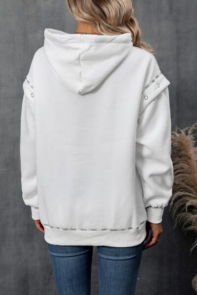 Drawstring Kangaroo Pocket Dropped Shoulder Hoodie Shop One Place