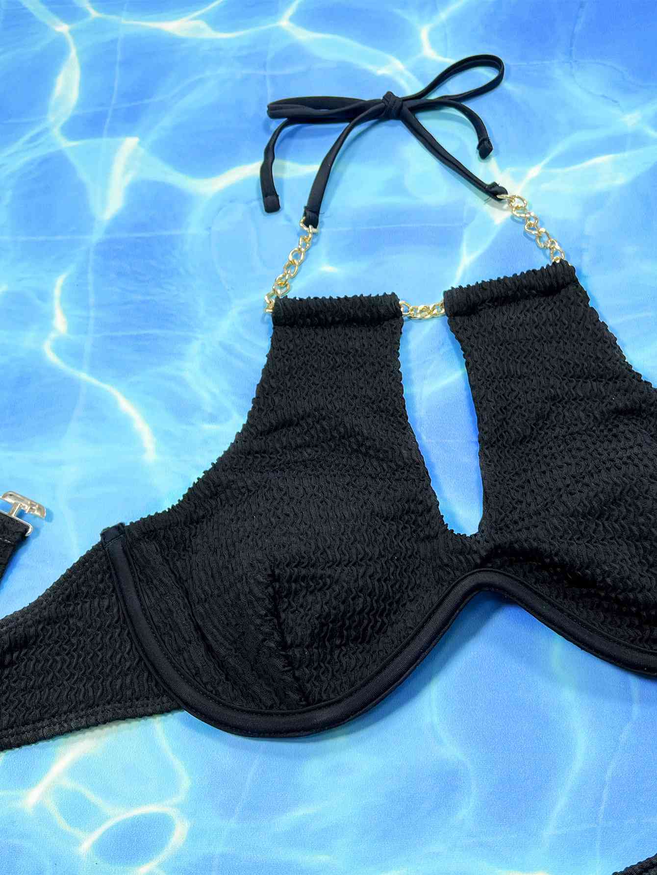 Halter Neck Chain Detail Two-Piece Bikini Set Shop One Place