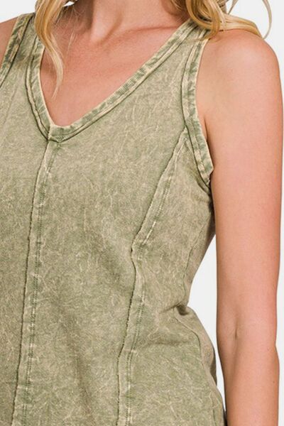 Zenana Exposed Seam V-Neck Wide Strap Tank Shop One Place