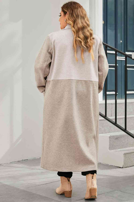 Plus Size Collared Neck Buttoned Longline Coat Shop One Place