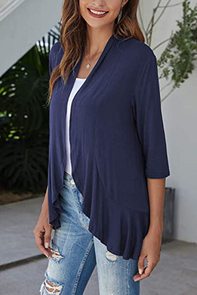 Open Front Three-Quarter Sleeve Cardigan Shop One Place