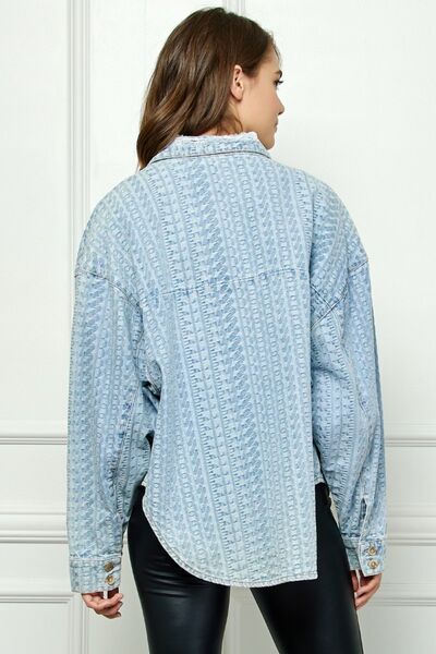 Veveret Button Up Dropped Shoulder Denim Top Shop One Place