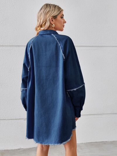 Raw Hem Button Up Denim Dress Shop One Place