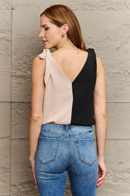 Contrast Color V-Neck Tie Shoulder Tank Top Shop One Place