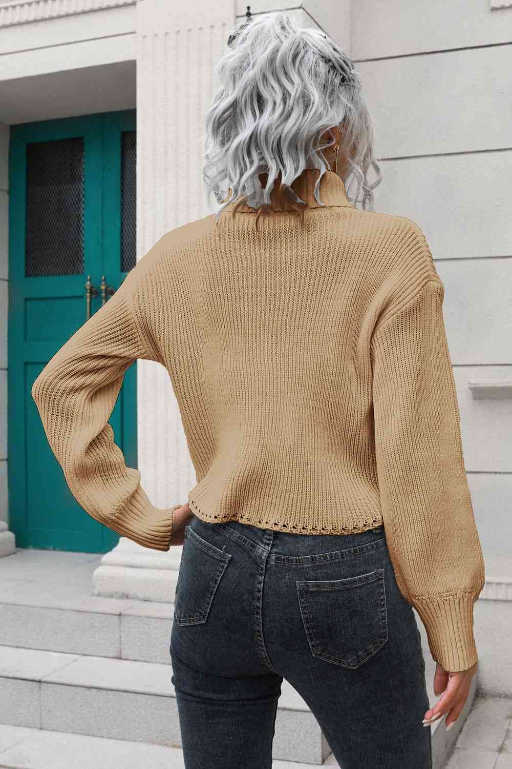 Turtleneck Dropped Shoulder Sweater Shop One Place