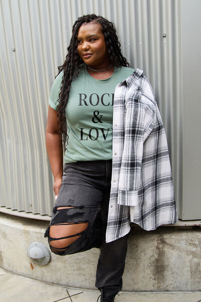 Simply Love Full Size ROCK & LOVE Short Sleeve T-Shirt Shop One Place