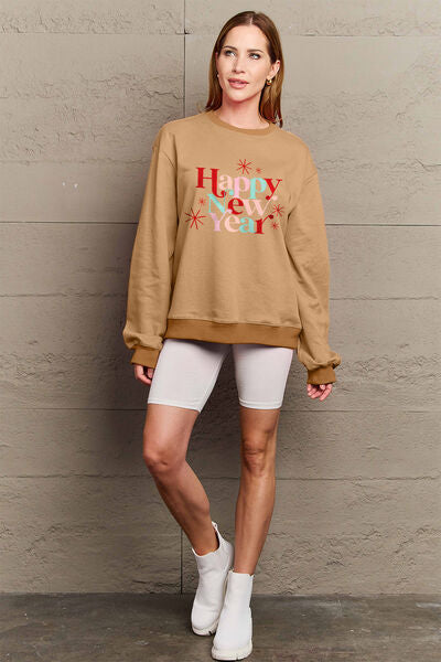 Simply Love Full Size HAPPY NEW YEAR Round Neck Sweatshirt Shop One Place