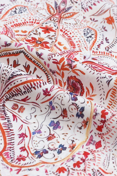 Printed Tie Neck Long Sleeve Blouse Shop One Place