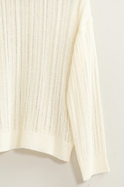 HYFVE Openwork Ribbed Trim Long Sleeve Knit Top Shop One Place