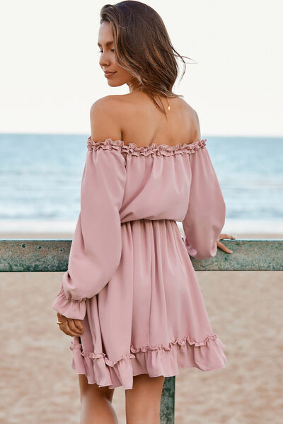 Frill Off-Shoulder Flounce Sleeve Dress Shop One Place
