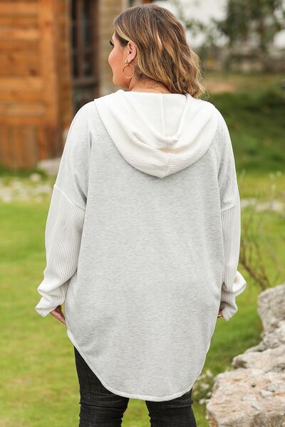 Plus Size Button Up Drawstring Long Sleeve Hoodie Shop One Place