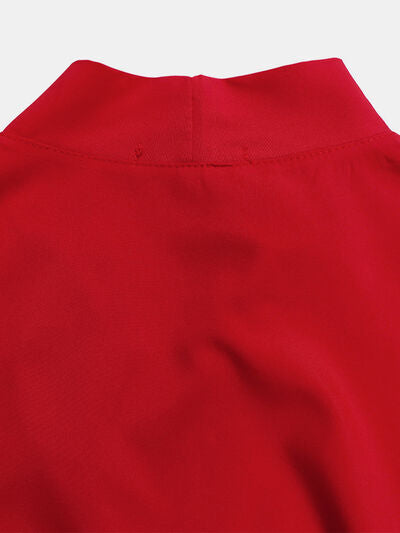 Frill Tie Neck Three-Quarter Sleeve Dress Shop One Place