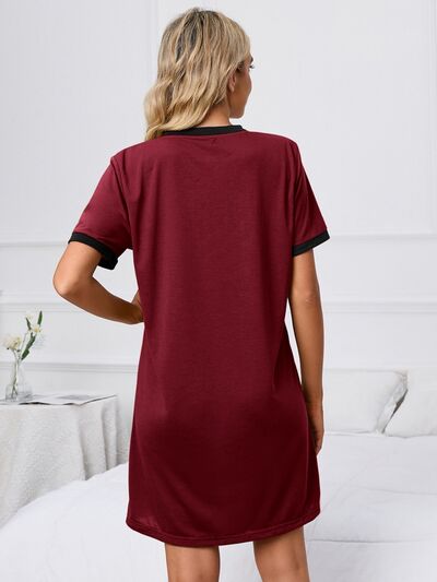 Contrast Trim Round Neck Mini Dress Shop One Place
