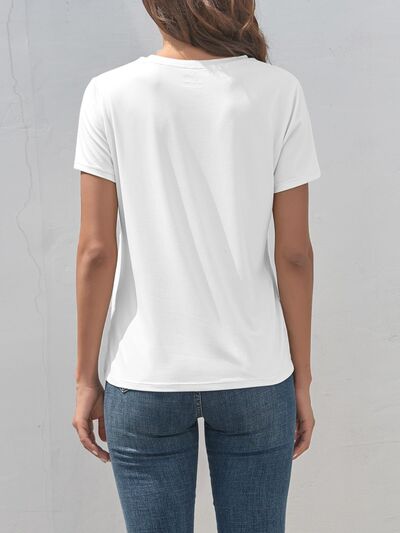 Heart Round Neck Short Sleeve T-Shirt Shop One Place