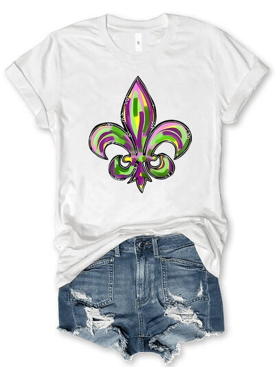 Mardi Gras Graphic Round Neck Short Sleeve T-Shirt Shop One Place