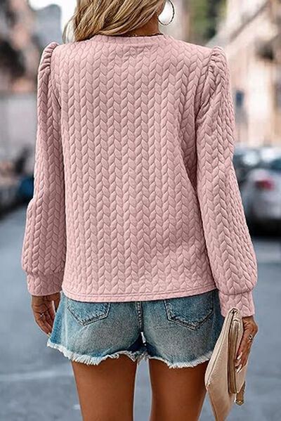 Texture Round Neck Long Sleeve Sweatshirt Shop One Place