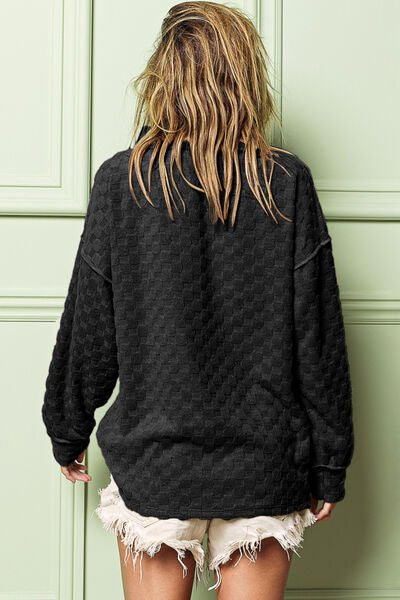 BiBi Checkered Round Neck Exposed Seam Top Shop One Place