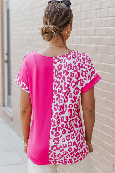 Leopard Round Neck Short Sleeve T-Shirt Shop One Place