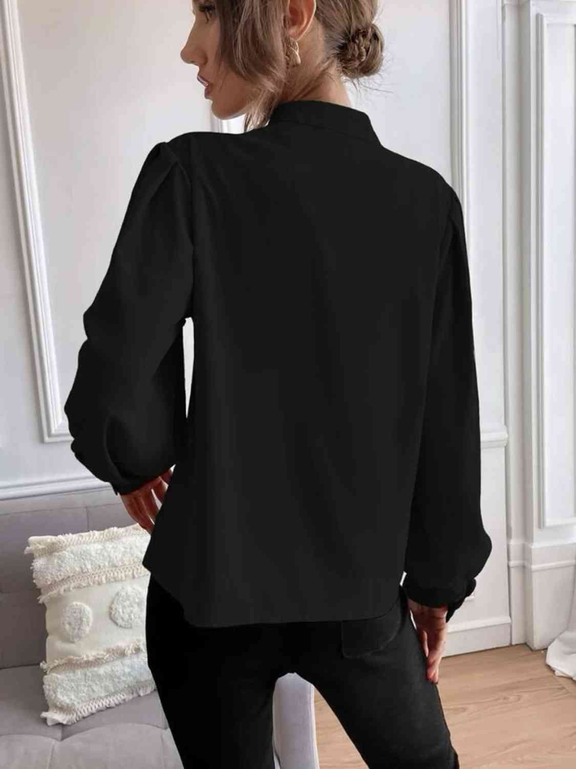 Mock Neck Button Front Shirt Shop One Place