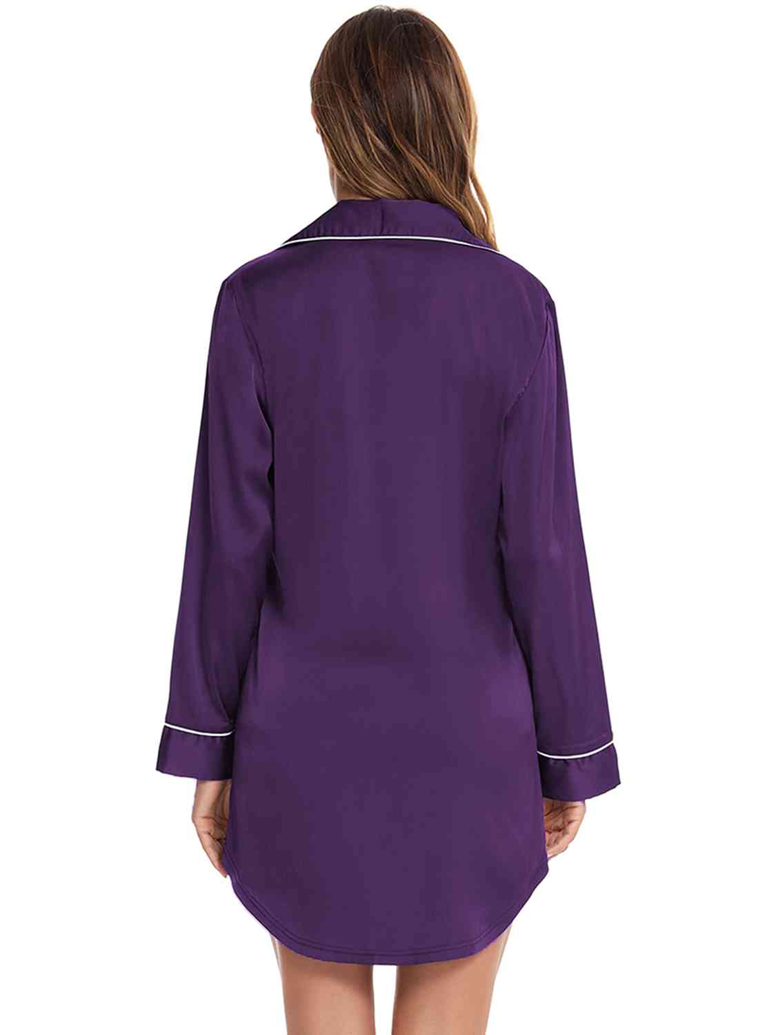 Button Up Lapel Collar Night Dress with Pocket Shop One Place