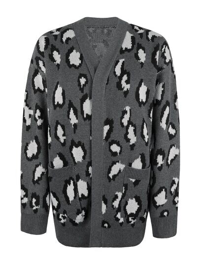 Leopard Open Front Dropped Shoulder Cardigan Shop One Place