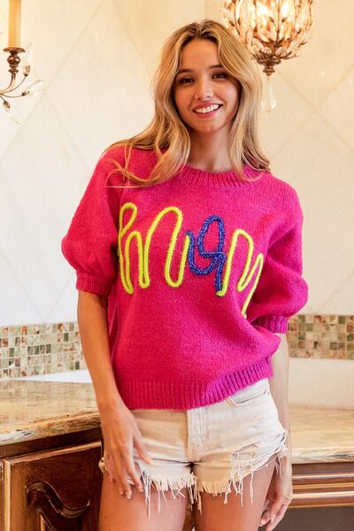 BiBi MOM Contrast Round Neck Sweater Shop One Place