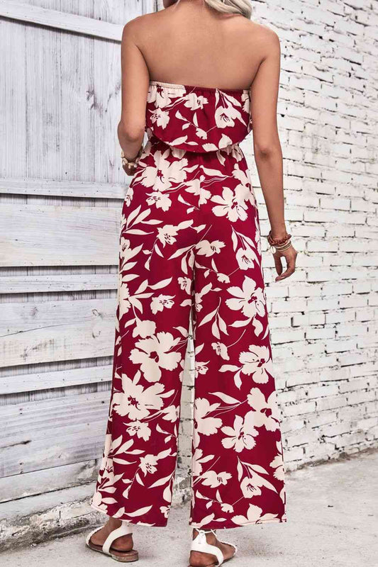 Floral Strapless Wide Leg Jumpsuit Shop One Place