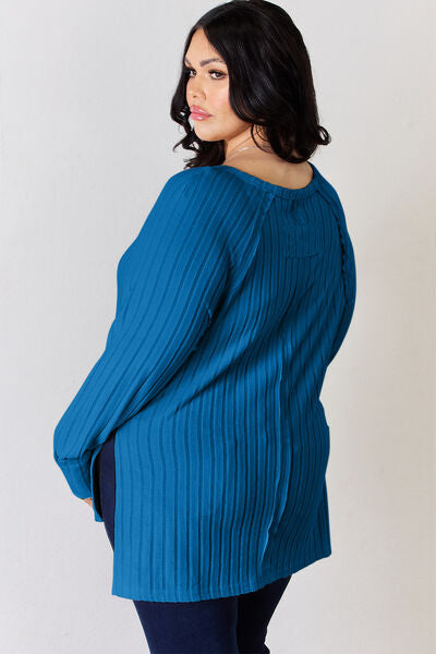 Basic Bae Full Size Ribbed Round Neck Slit T-Shirt Shop One Place