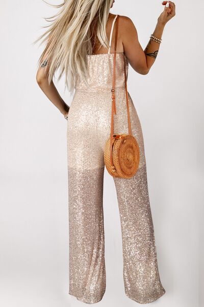 Sequin Spaghetti Strap Wide Leg Jumpsuit Shop One Place