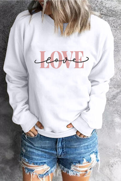 LOVE Round Neck Dropped Shoulder Sweatshirt Shop One Place