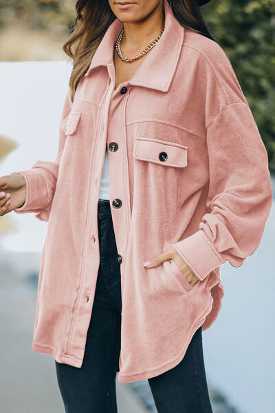 Button Up Collared Neck Long Sleeve Jacket Shop One Place