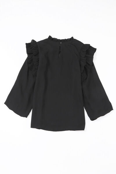 Ruffled Round Neck Long Sleeve Blouse Shop One Place