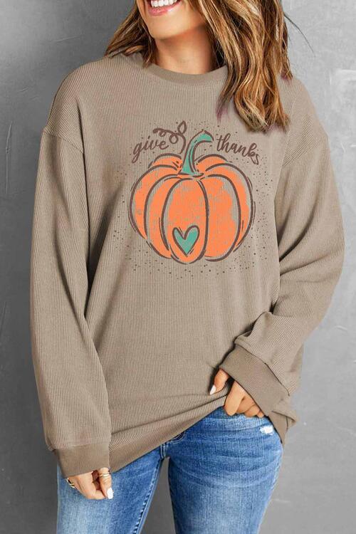 Pumpkin Graphic Round Neck Long Sleeve Sweatshirt Shop One Place